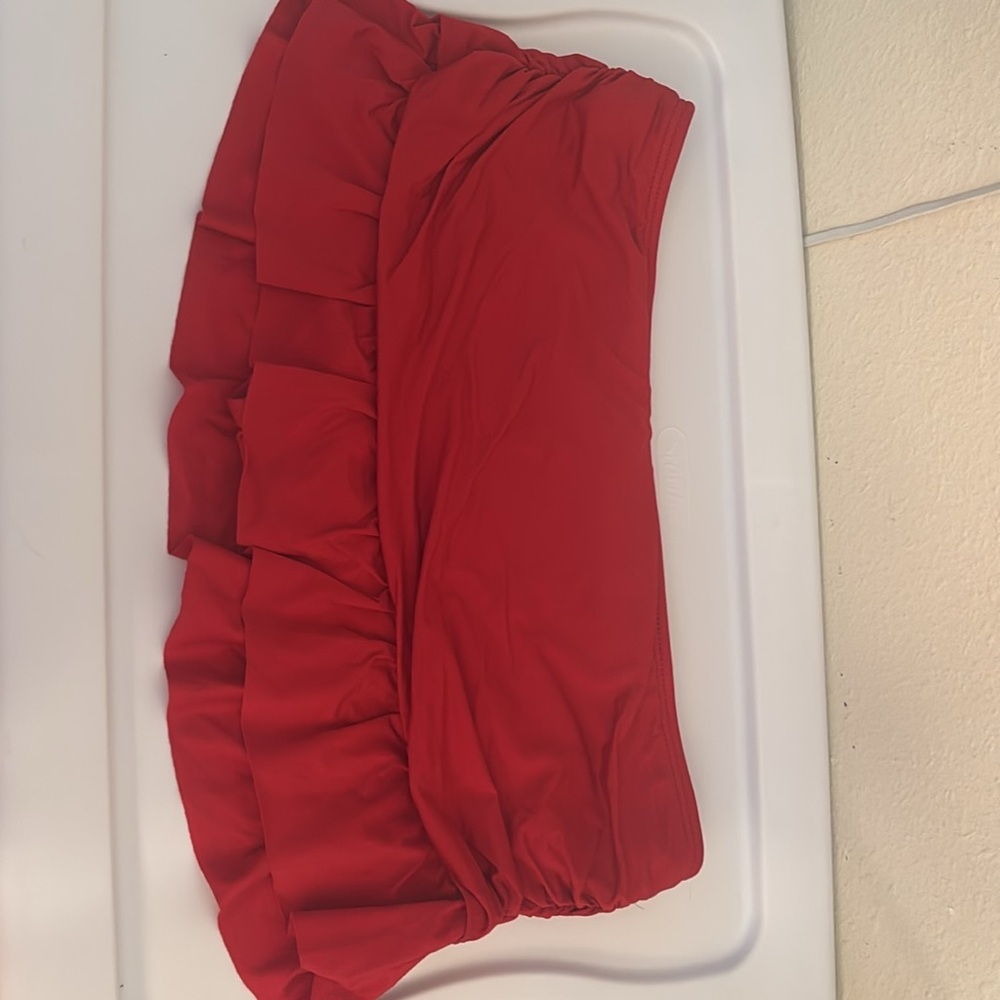 Kenneth Cole Reaction: Red Ruched Ruffle Skirted Bikini Bottom - Picture 6 of 7